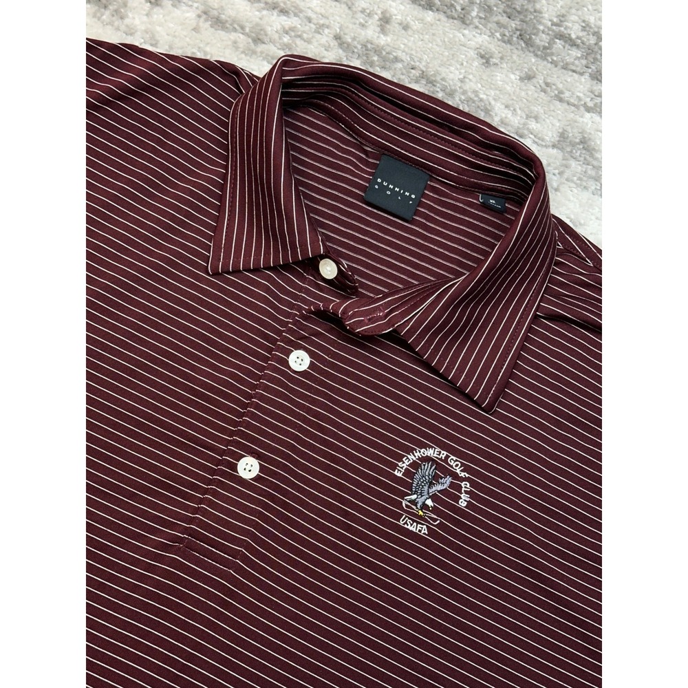 Dunning Golf Polo Shirt Mens XL Maroon Striped USAFA Eisenhower Golf Club